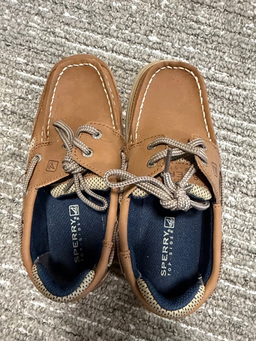 Sperry Kids Tan/Brown Boat Moccasins with Lace-Up